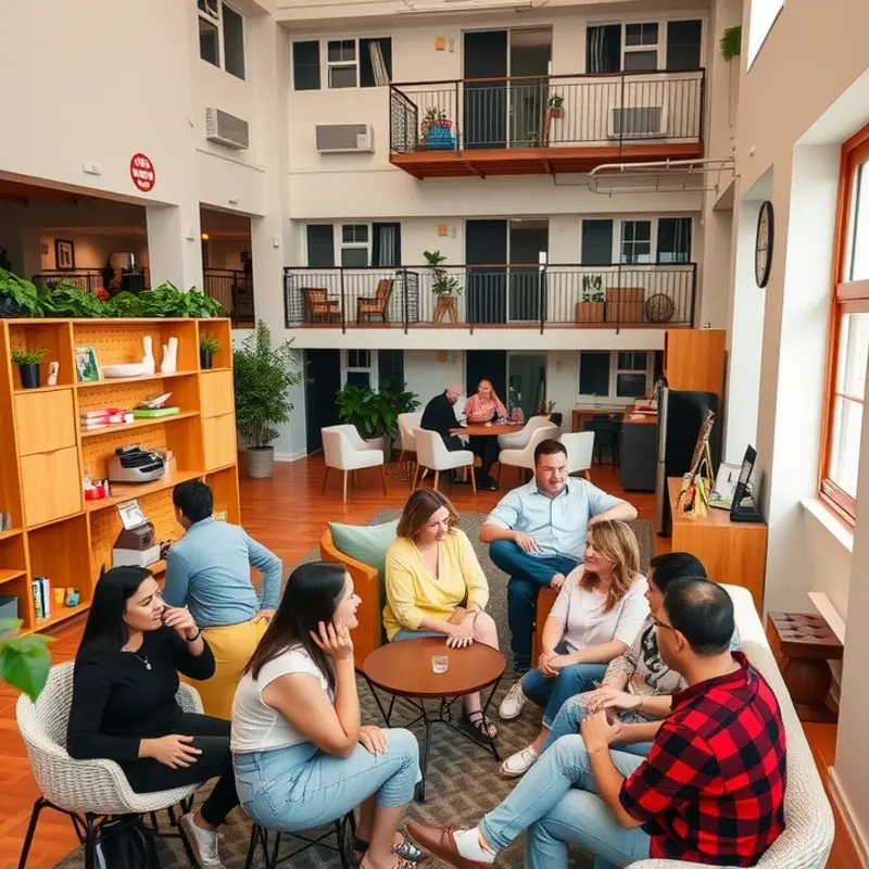 A vibrant potluck dinner that fosters friendship and community in an apartment.