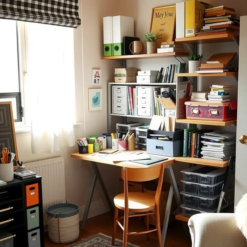 A cozy craft station with organized supplies that inspire creativity.