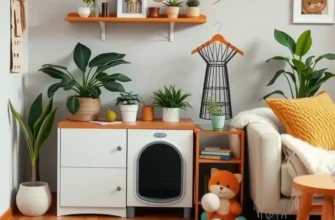 A family-friendly apartment showcasing a litter box seamlessly blended into the decor.