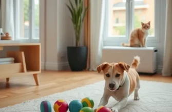 A happy family playing with their dog in a well-decorated apartment.