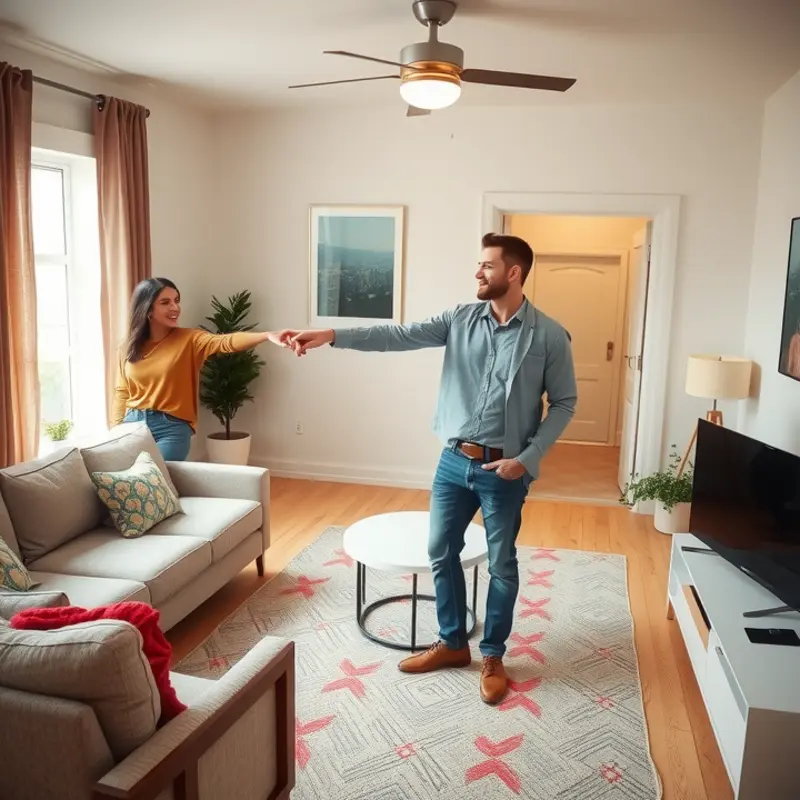 A couple engaged in budget planning for their rental home.