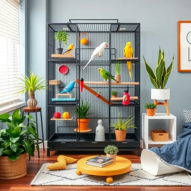 A cheerful family bonds with their parrot in an apartment setting, showcasing the joy of pet companionship.