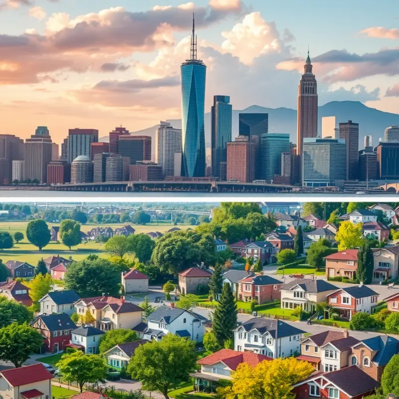 Vibrant city versus calm suburb.