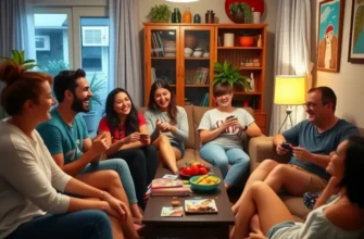 A group of friends enjoying each other's company in a vibrant apartment setting, showcasing joy and camaraderie.