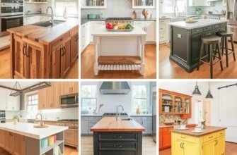 Completed DIY removable kitchen island in a vibrant kitchen setting, showcasing functional and stylish decor.