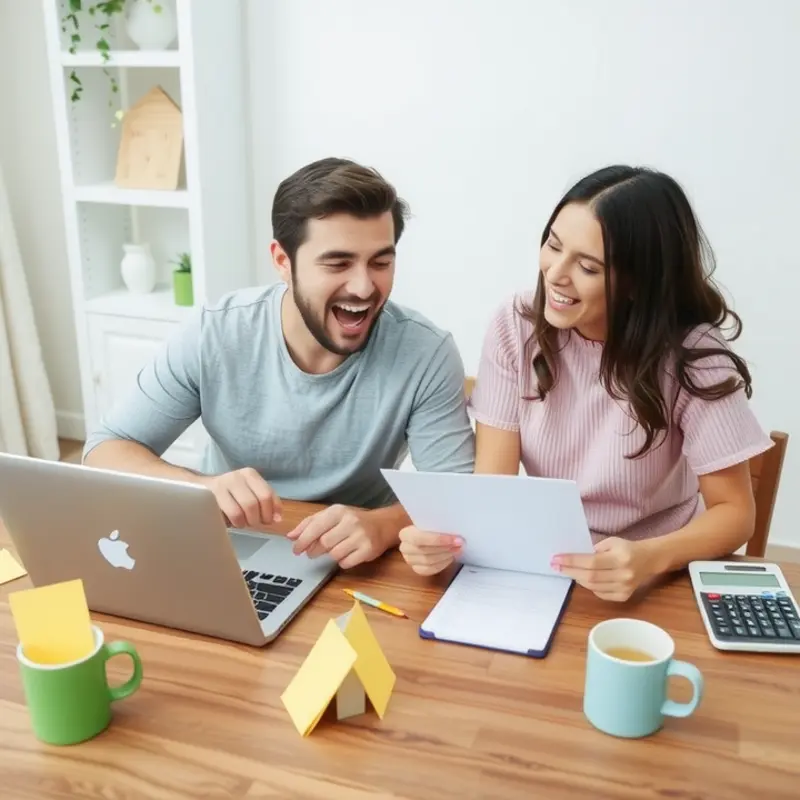 A couple engaged in budget planning for their rental home.