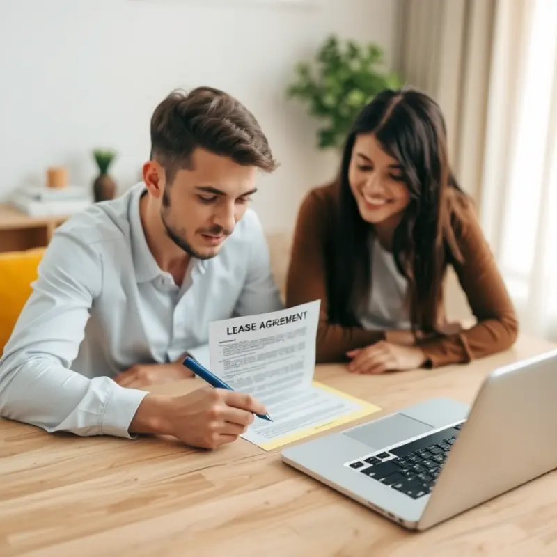 A couple reviewing their lease agreement for clear terms on damage liability.