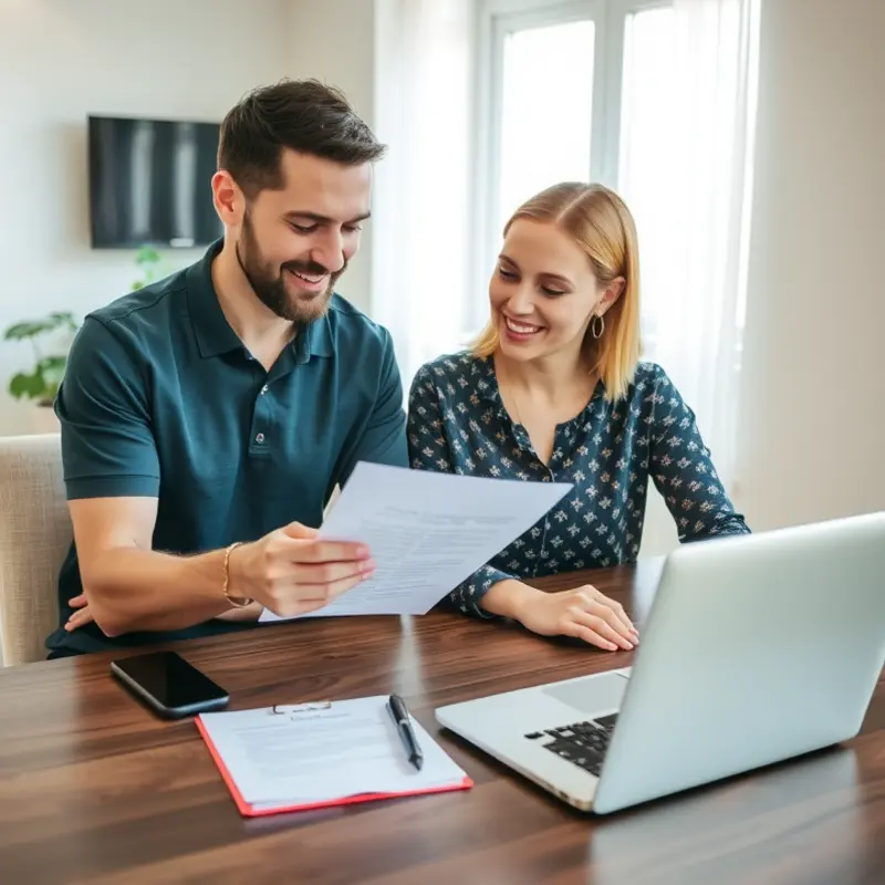 A couple discussing their rental lease agreement.