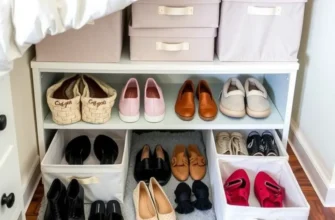 A collection of DIY shoe storage solutions showcased in a stylish apartment setting.