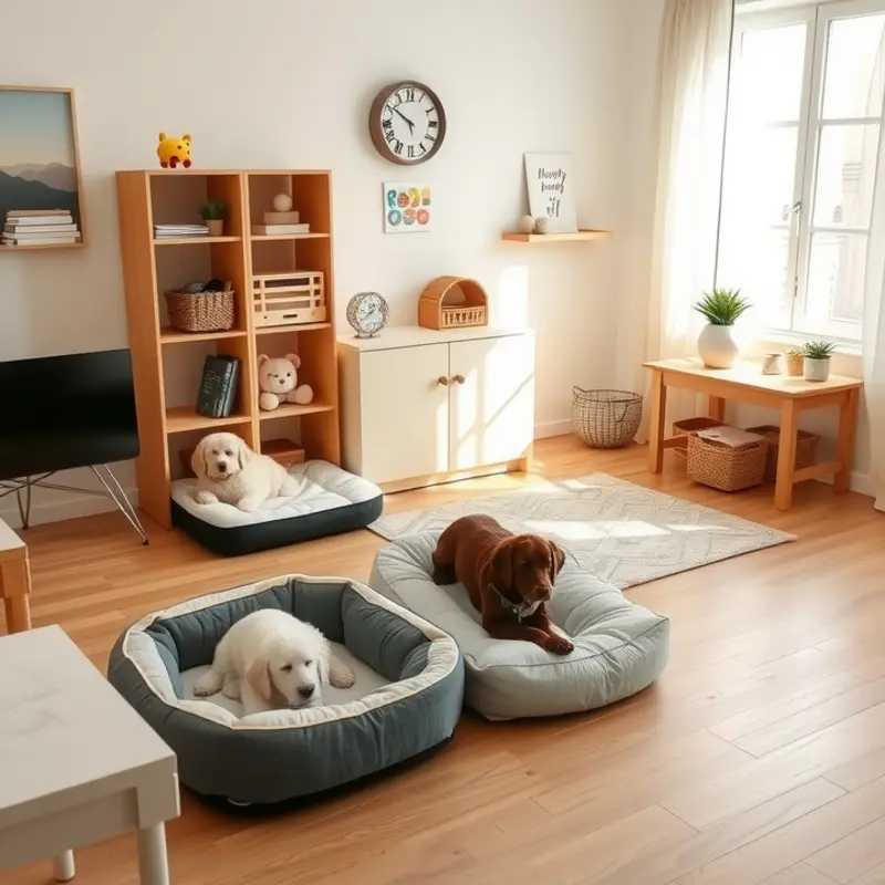 A joyful family inspecting a dog-friendly apartment during their search.