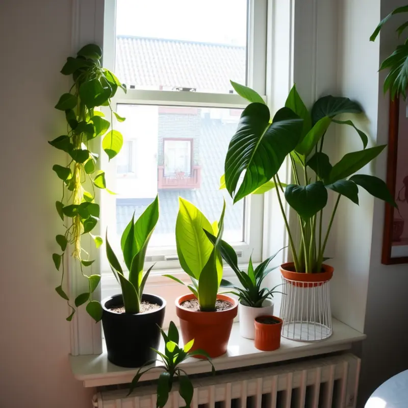 Various houseplants creating a lively atmosphere in a bright apartment.