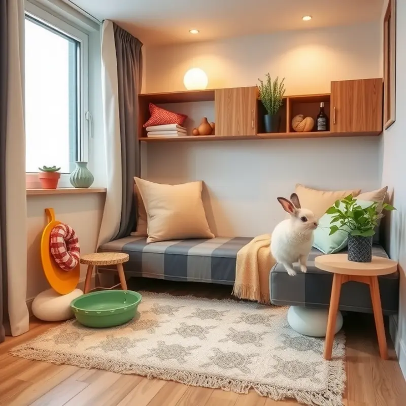 A cozy and inviting corner of an apartment designed for small animals.