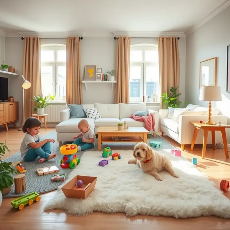 A warm living room environment perfect for family gatherings and playdates.