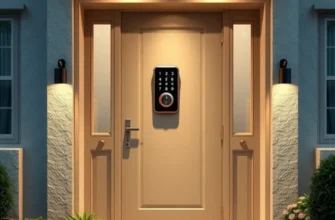 A photo of an apartment decorated with security features and community safety signs.
