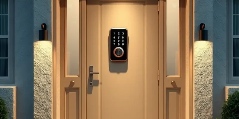 A photo of an apartment decorated with security features and community safety signs.