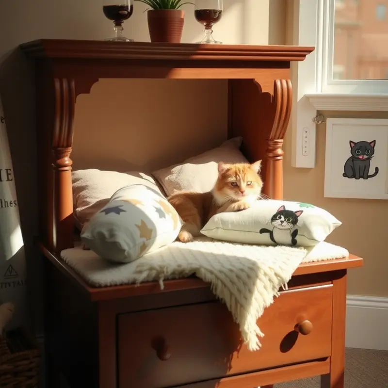 A chic feeding station designed for pets using reclaimed wood and trendy decorative containers.