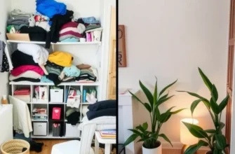 A visually appealing small apartment decorated with plants, bright colors, and cozy furniture.