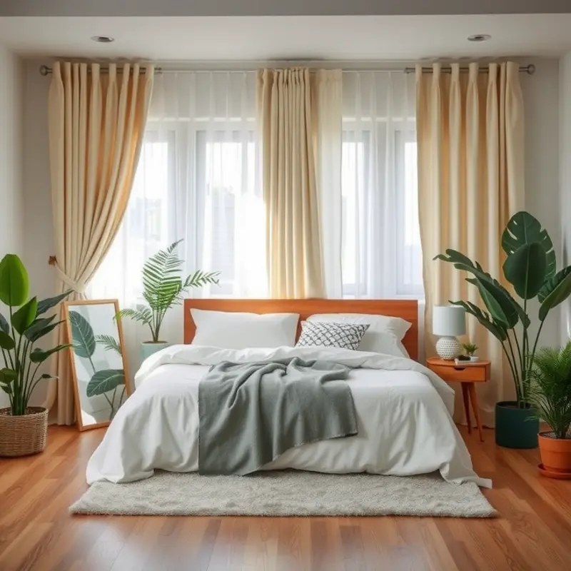 A cozy sanctuary with soundproofing elements like thick curtains and rugs.