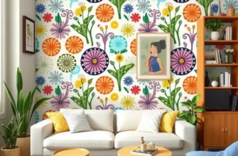 Decorated room featuring a colorful removable accent wall and stylish furnishings.