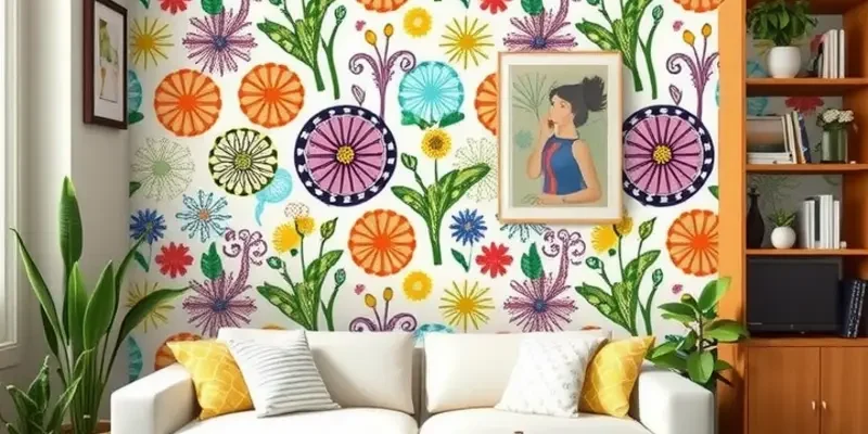 Decorated room featuring a colorful removable accent wall and stylish furnishings.
