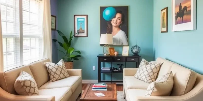 Warm and cozy small apartment with creative decorations and comfortable furniture.