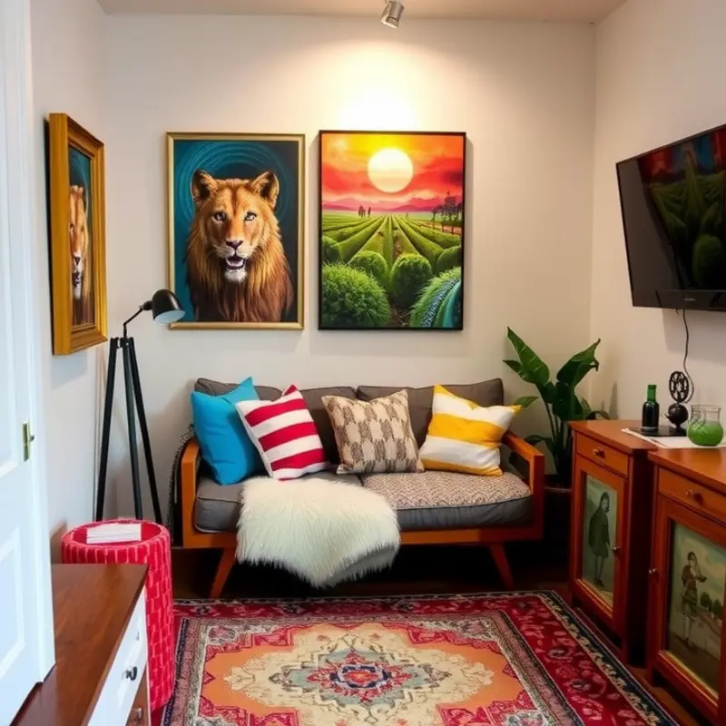 A stylish living room with multifunctional furniture emphasizing both style and utility.