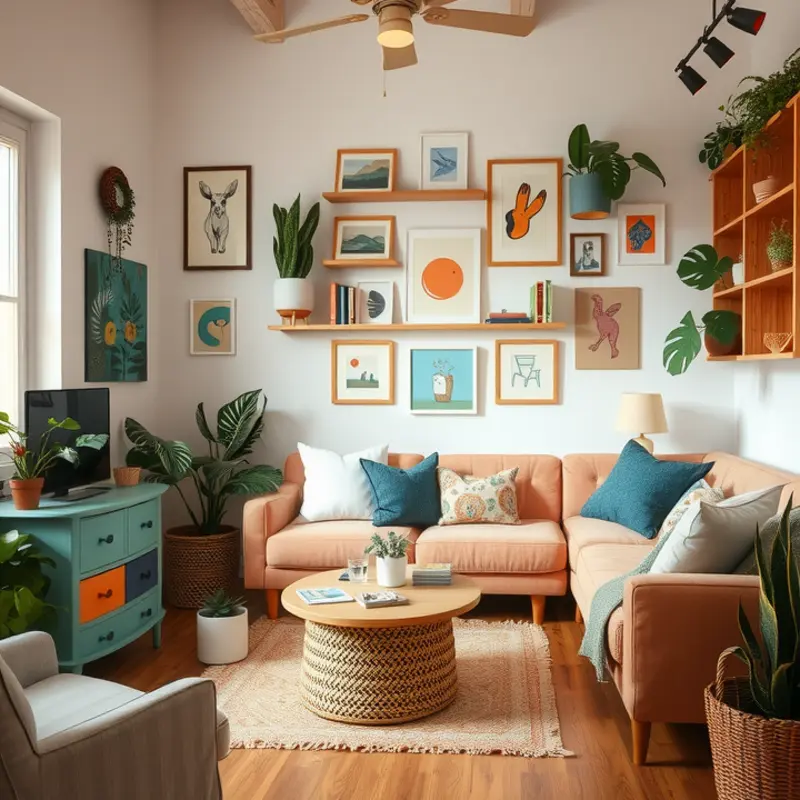 Exploring a colorful thrift store for unique apartment decor.