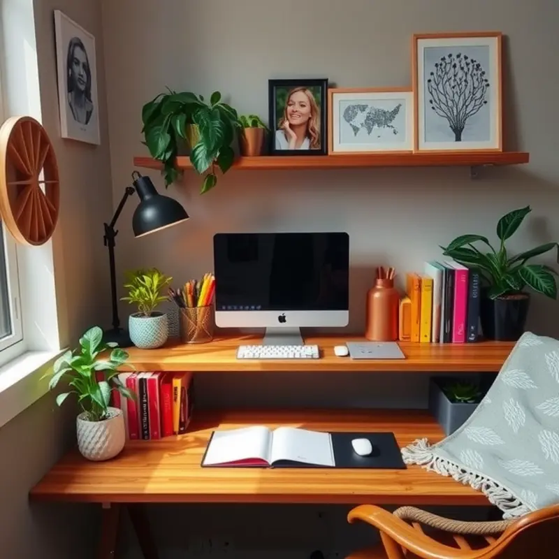 A stylish DIY workspace with personalized decor and functional design elements.