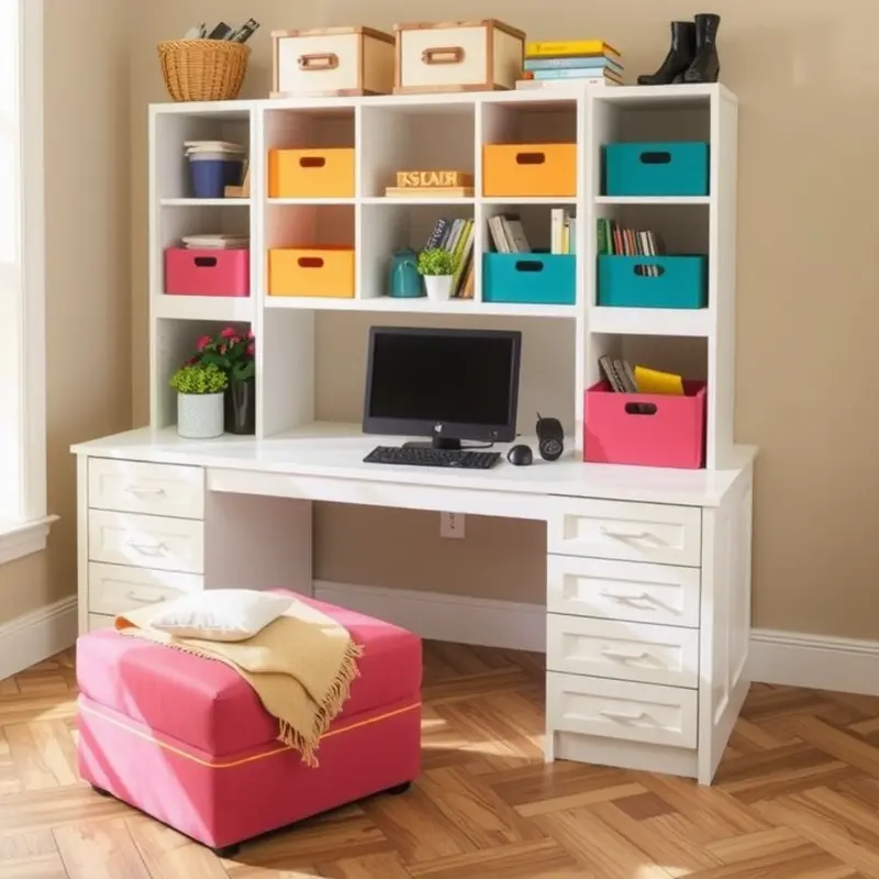 A stylish DIY workspace with personalized decor and functional design elements.