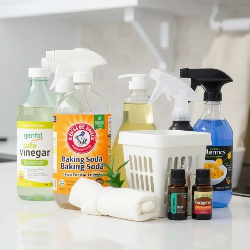 A selection of eco-friendly cleaning supplies showcasing simple, effective cleaning solutions.