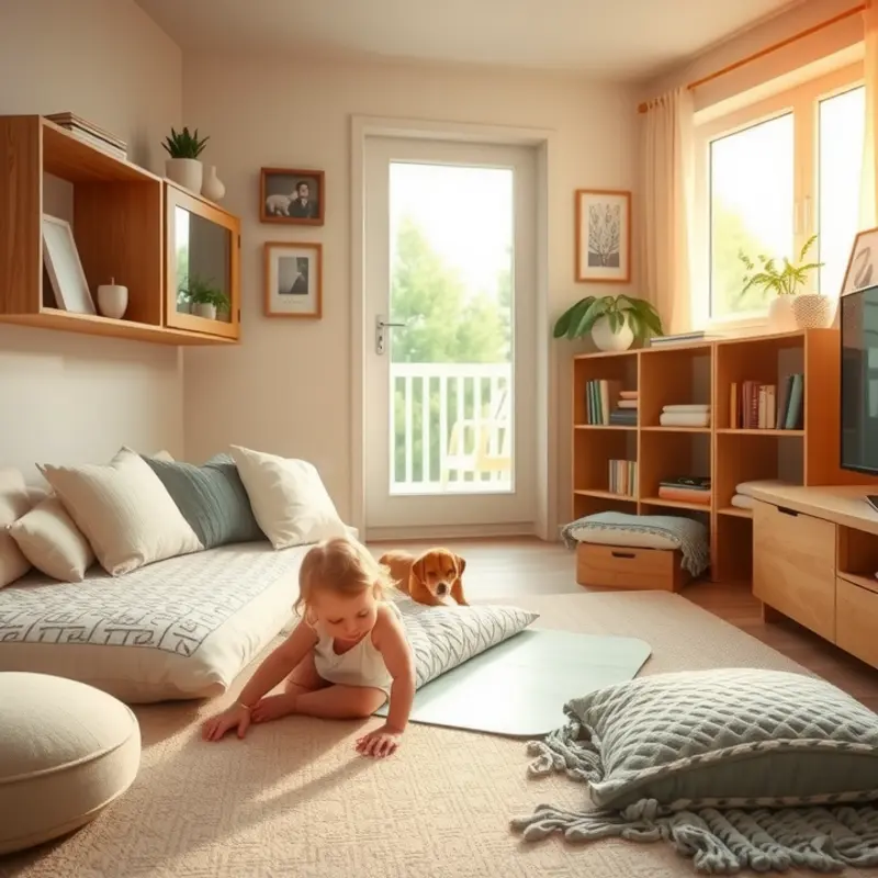 A warm family apartment designed with pet and child safety in mind.