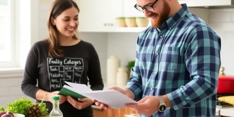 A happy family cooking in a cozy apartment kitchen surrounded by fresh ingredients and cheerful home decor.