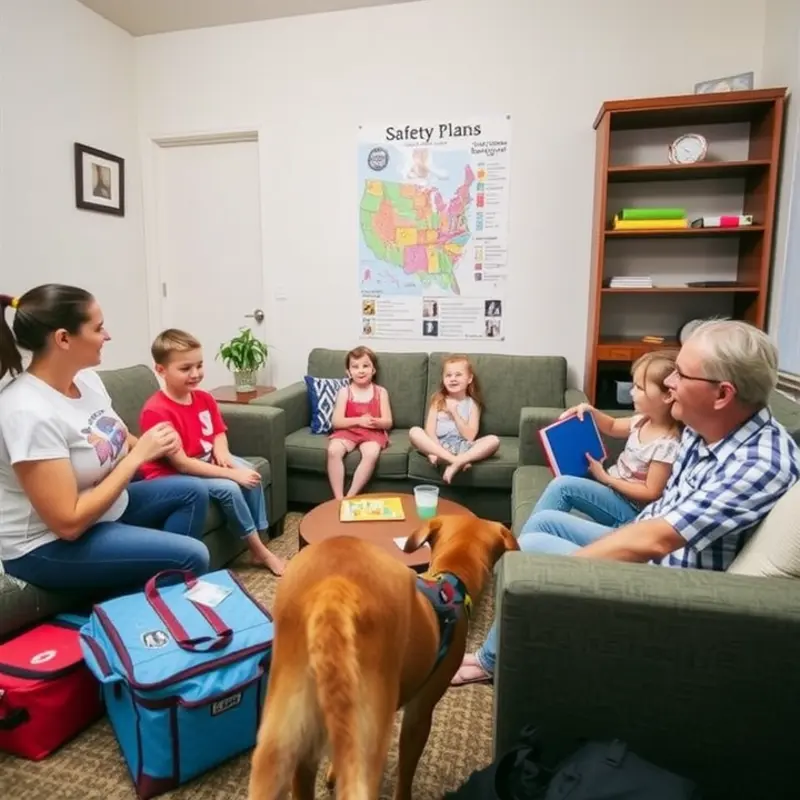 A family engaging in a safety discussion at home.