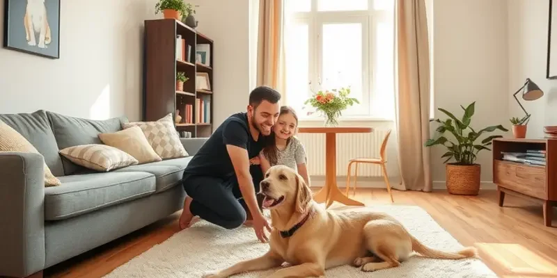 A joyful family with kids and a dog on their sunny apartment balcony, enjoying quality time together.