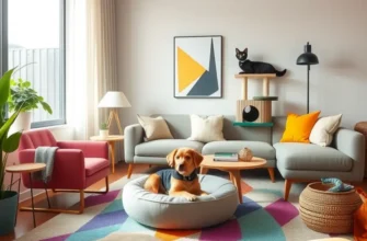 A joyful family in a cozy, pet-friendly apartment.