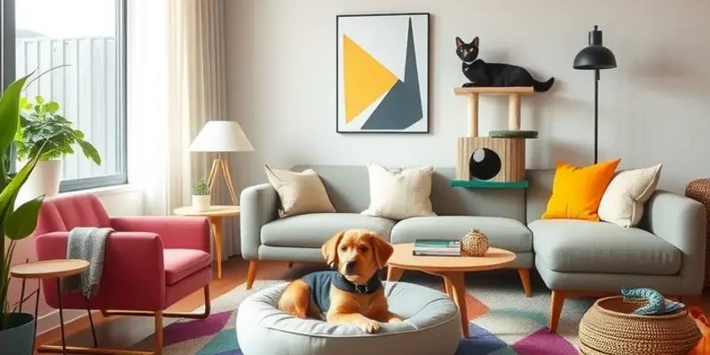 A joyful family in a cozy, pet-friendly apartment.