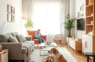 A loving family and their elderly pet gathered in a cozy living room.