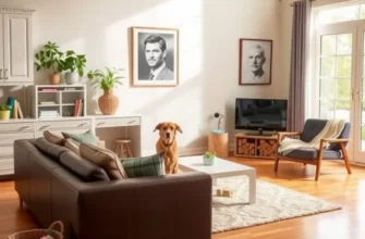 Family enjoying their pet-friendly home, surrounded by cozy decor and happy interactions.