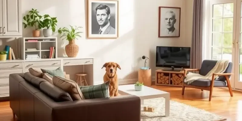 Family enjoying their pet-friendly home, surrounded by cozy decor and happy interactions.