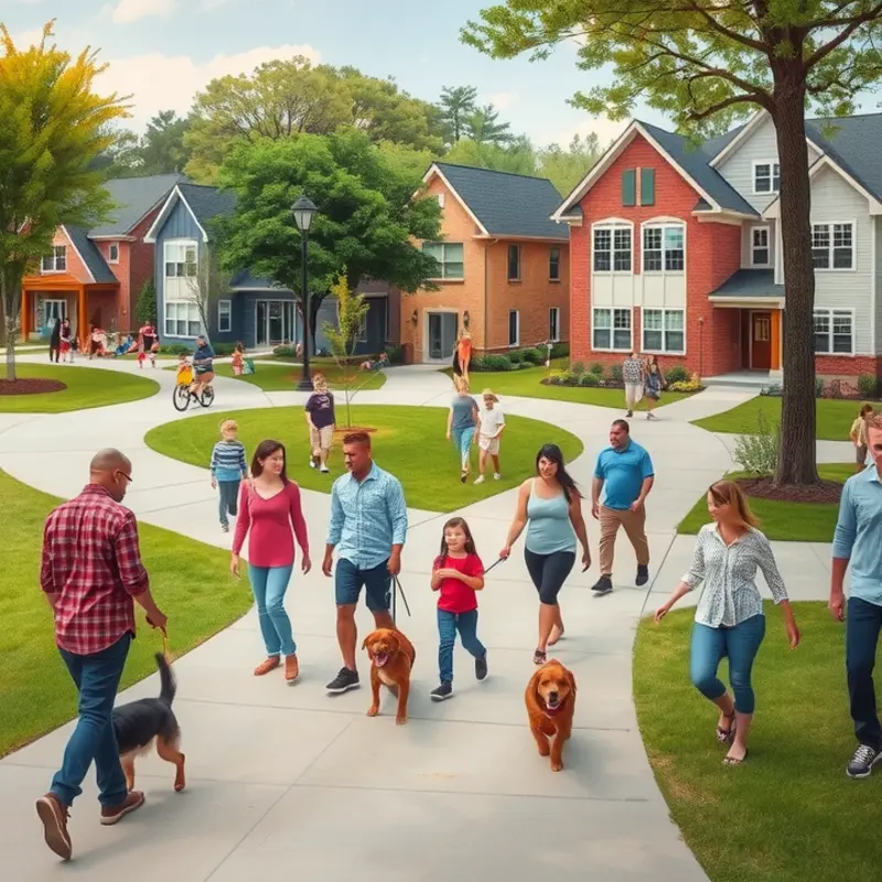 Community interactions in a vibrant family-friendly neighborhood.