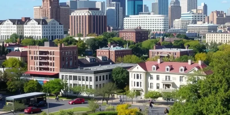 A bustling street scene in Fort Worth showcasing cafes, parks, and community life.