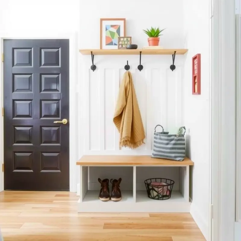 A vibrant gallery wall enhances the entrance’s personality.