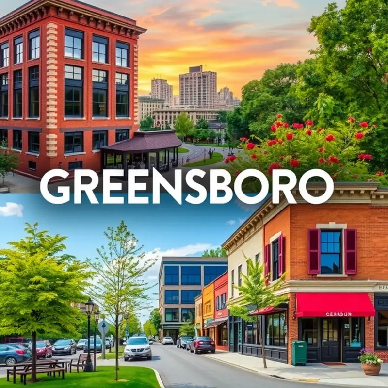 A collage showcasing the diverse neighborhoods of Greensboro.