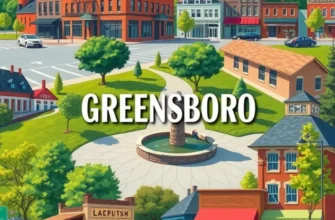 A view of Greensboro's skyline at dusk with buildings illuminated against the sky.