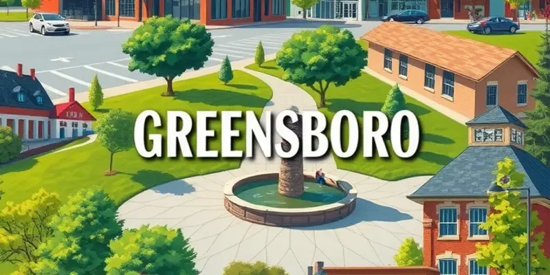 A view of Greensboro's skyline at dusk with buildings illuminated against the sky.