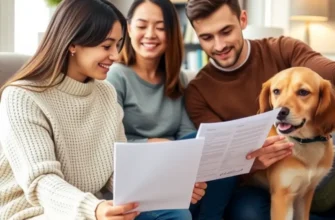 A joyful family relaxing in their cozy living room with a service animal, showcasing unity and comfort.