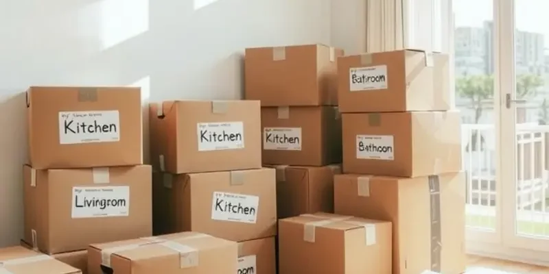 A family happily unpacking their new home, laughing and bonding during the move.