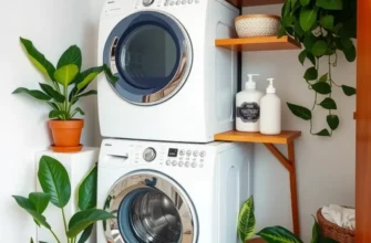 A cozy and organized laundry nook in a modern apartment.