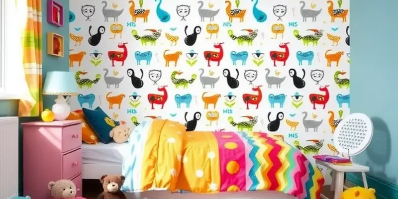 A colorful collage showcasing rental-safe kids' room decor items such as removable wallpaper, storage solutions, and art displays.