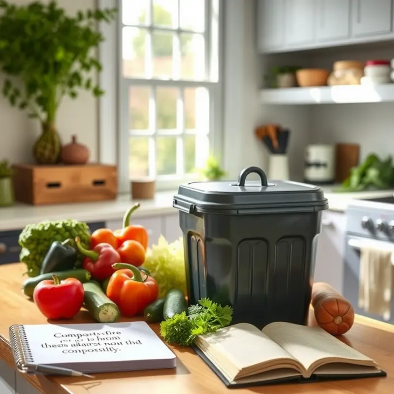 A modern apartment kitchen showcasing a convenient compost bin.